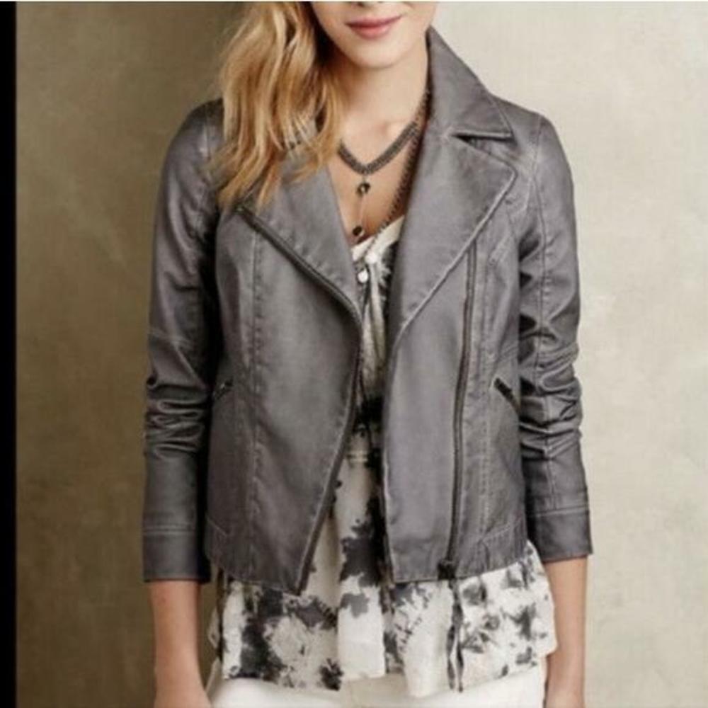 Anthropologie Hei Hei Gray Faux Leather Moto Jacket XS